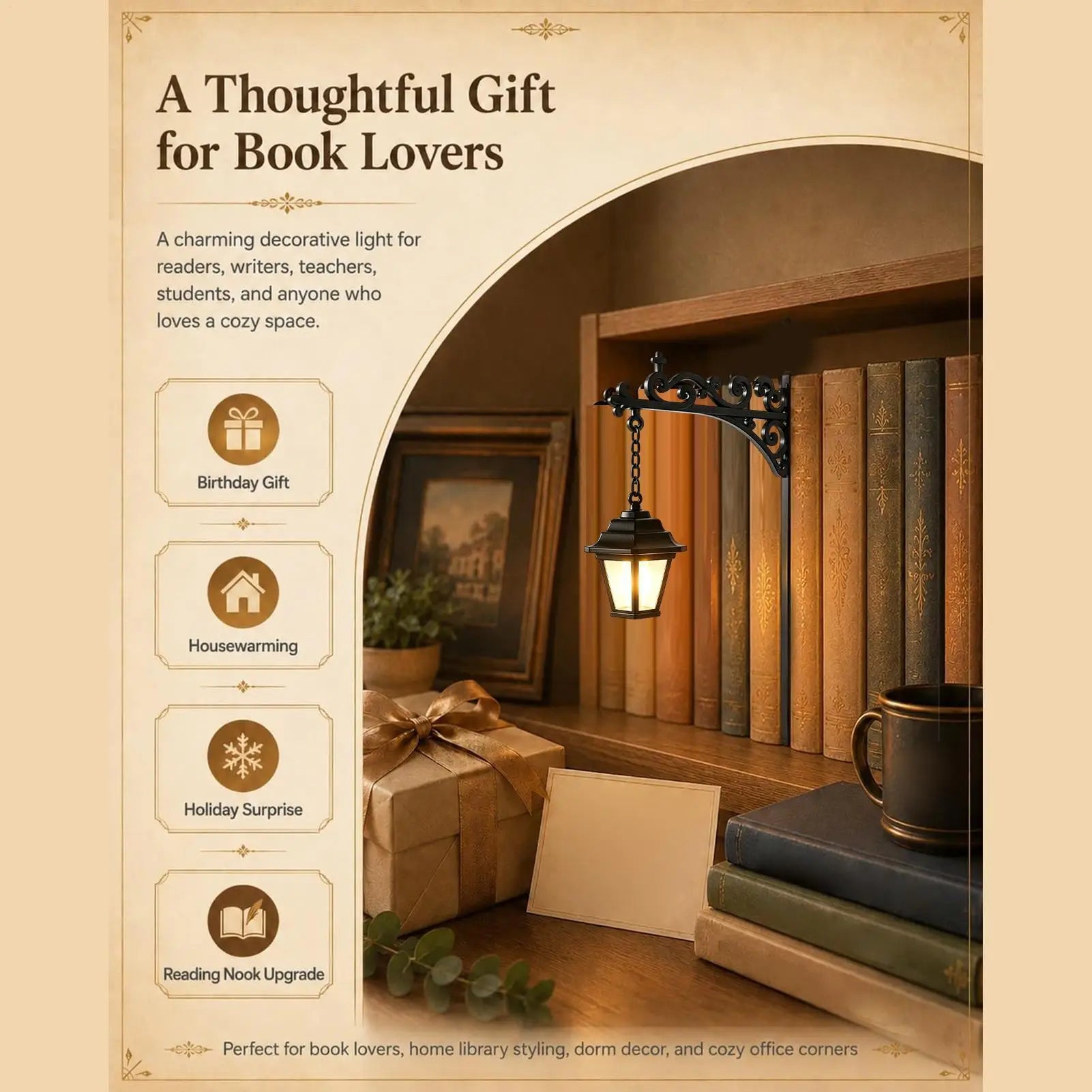 Nook & Glow Vintage Style Lantern Bookend Lamp